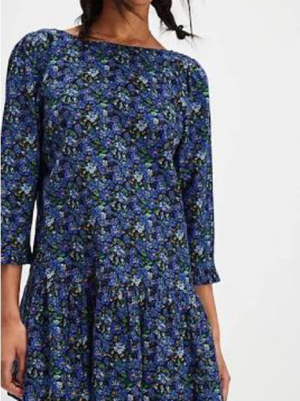 Free People Blue Floral Long-Sleeve Drop Waist Dress